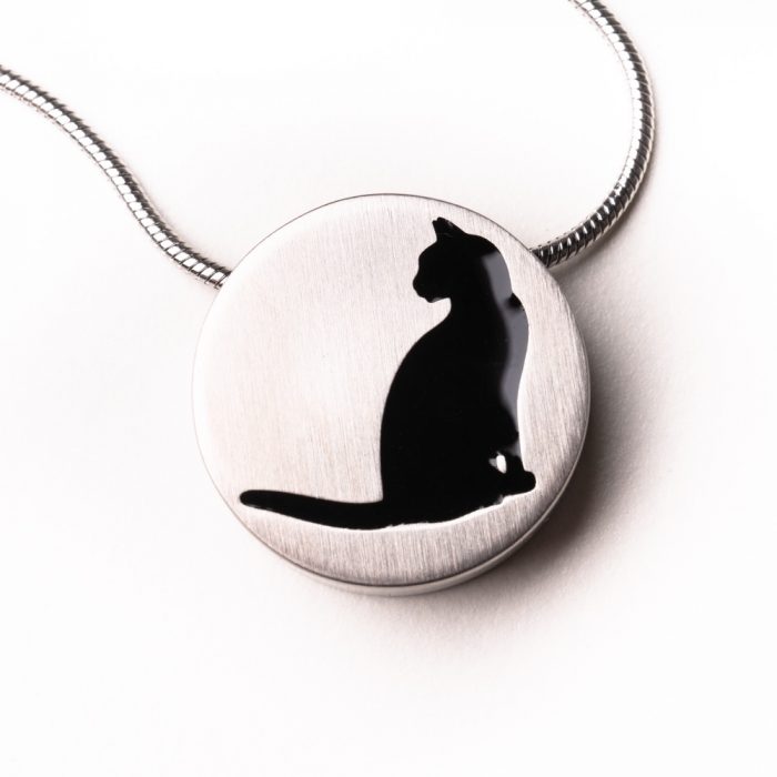 cat sitting silhouette memorial necklace for pet's ashes